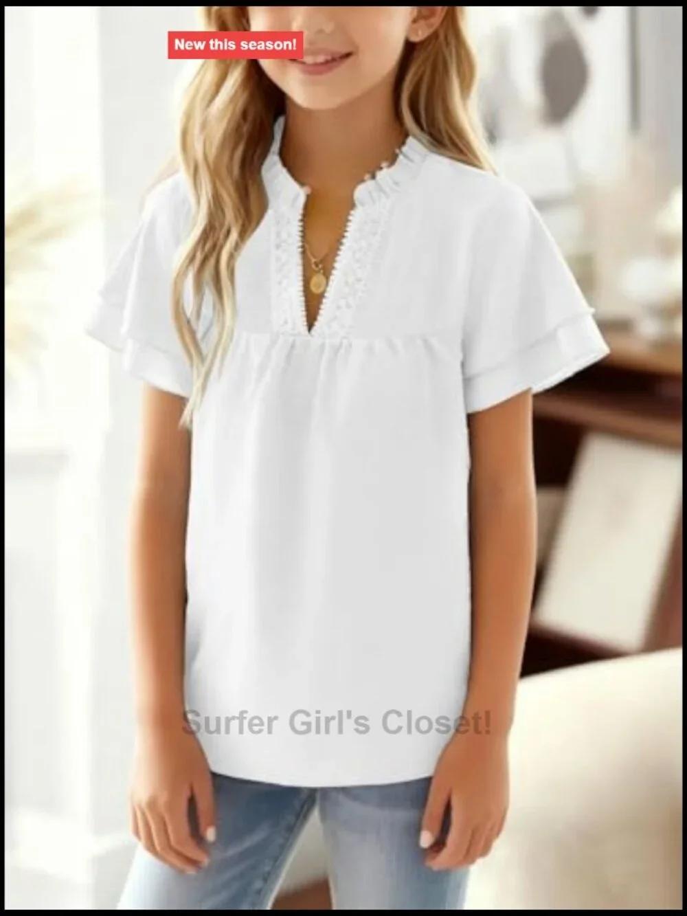 Girls Cute Summer Tops Ruffle Short Sleeve T Shirts V Neck Dot Blouses